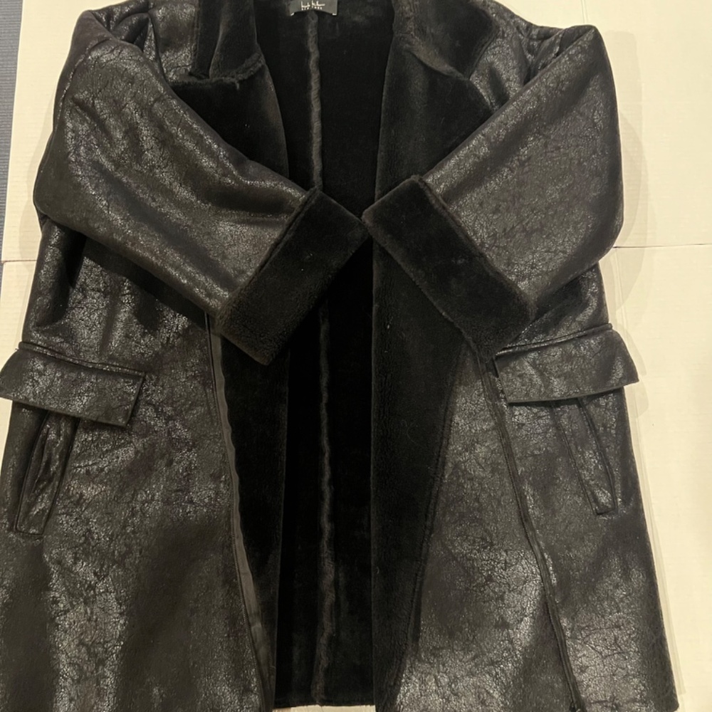 NICOLE MILLER FAUX SHEARLING AND FAUX LEATHER COAT - LIGHTLY WORN